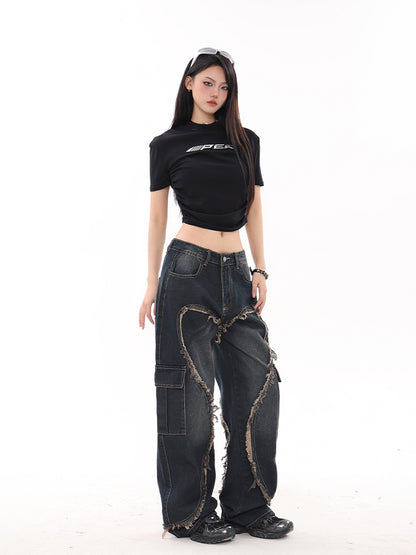 Frayed Heart Cargo Jeans