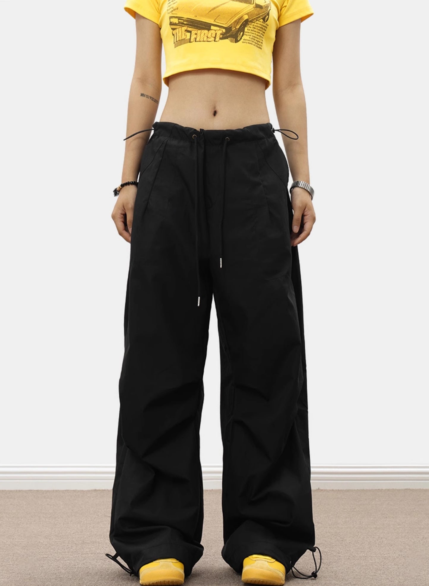 Contrast Tie Pleated Cargo Pants