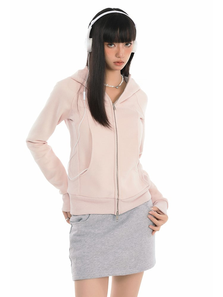 Double Zip Curved Hooded Jacket