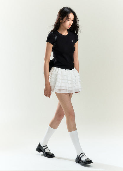 Ruffled Tulle Mini Skirt