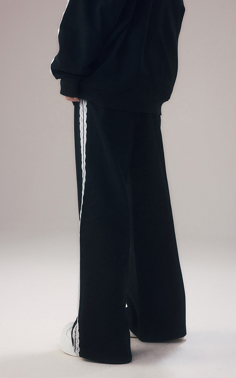 Lace Striped Wide-Leg Lounge Pants