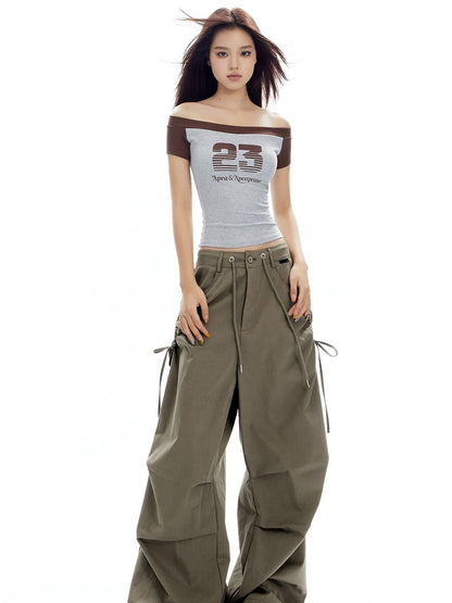 Bow-Tie Ruched Cargo Pants