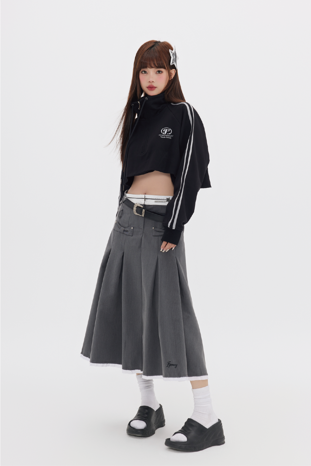 Striped Stand Collar Cropped Track Jacket