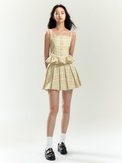 Retro Plaid Pleated Mini Skirt