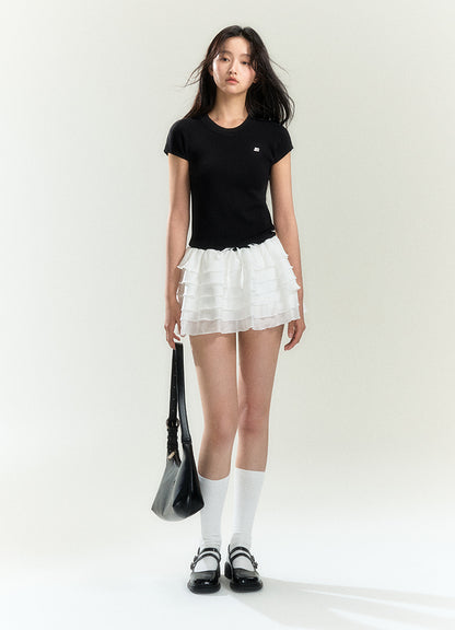 Ruffled Tulle Mini Skirt