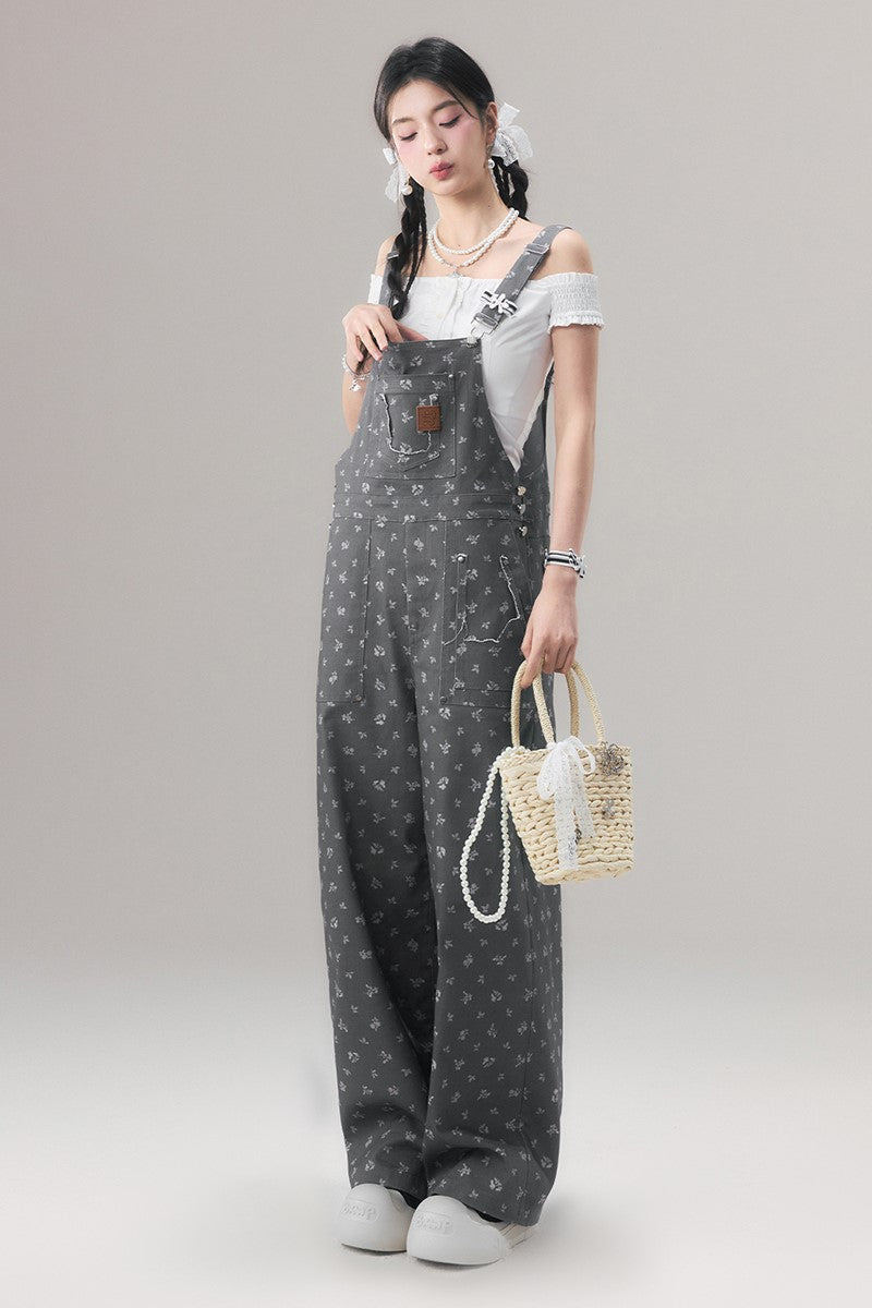 Two-Tone Floral Overalls