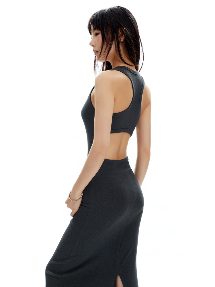 Cutout Back Slit Maxi Dress