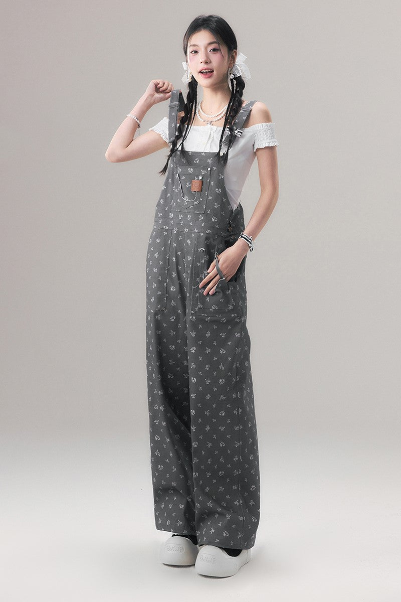 Two-Tone Floral Overalls