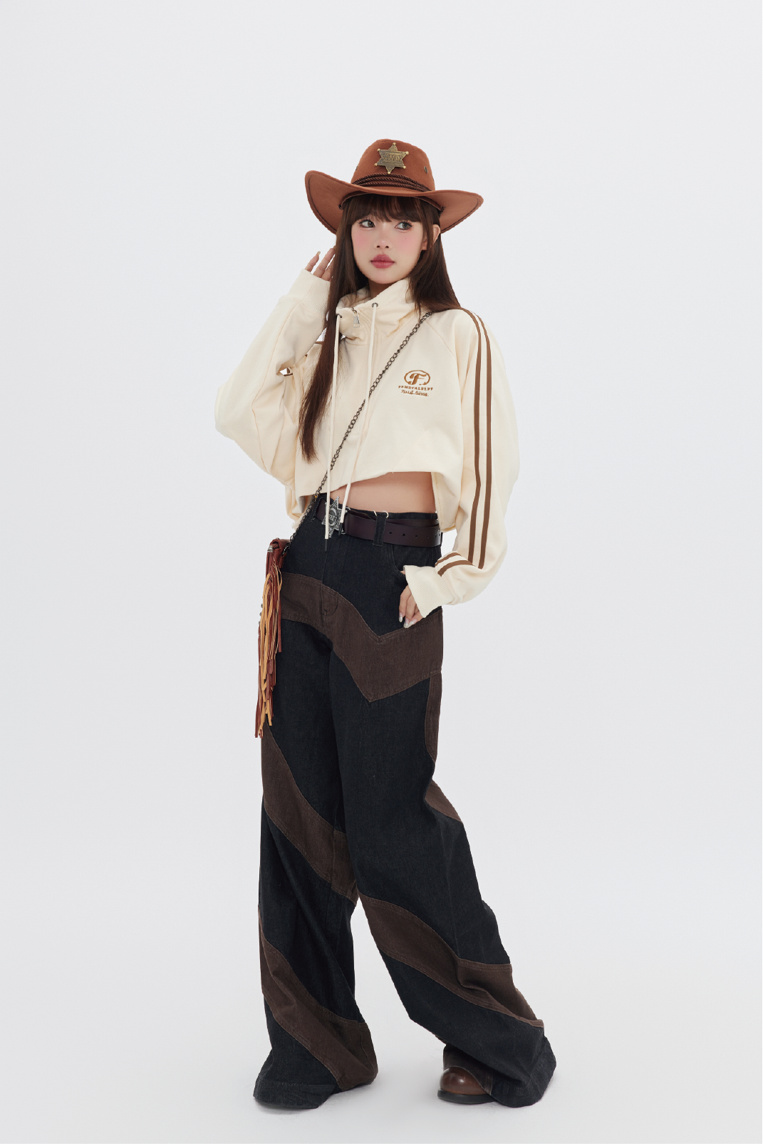 Striped Stand Collar Cropped Track Jacket