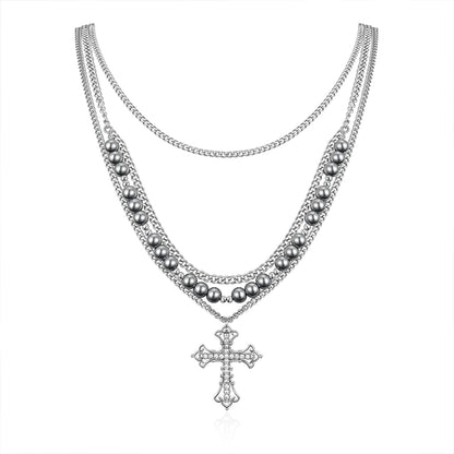 Cross Pendant Pearl Layered Necklace