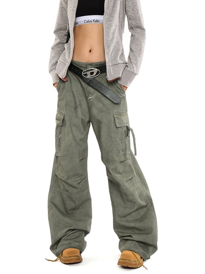 Wide-Leg Faded Cargo Pants