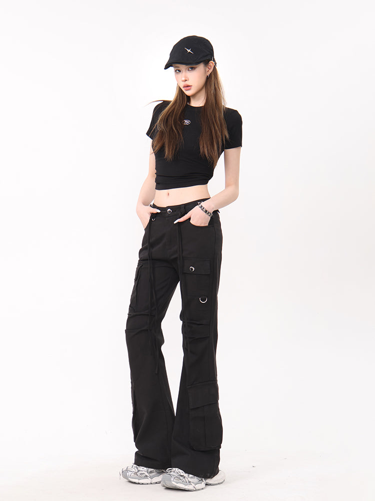 String Flared Cargo Pants