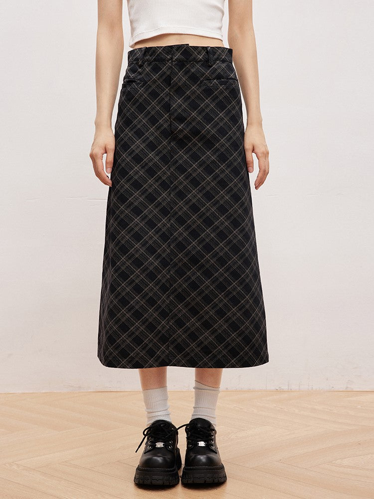 Diamond Plaid Midi Skirt