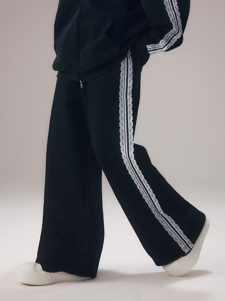 Lace Striped Wide-Leg Lounge Pants