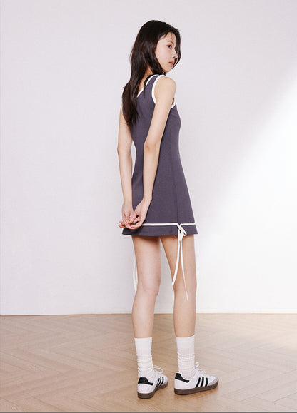 Contrast Trim Bow Dress