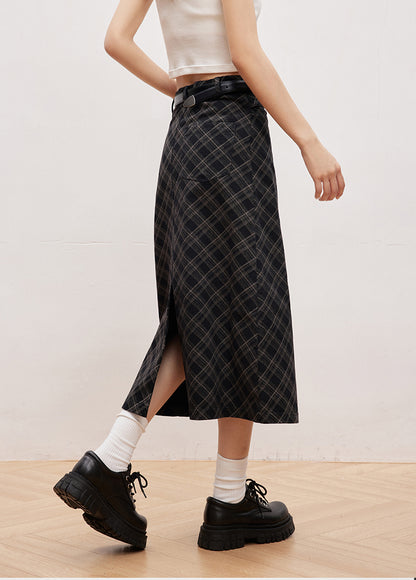 Diamond Plaid Midi Skirt