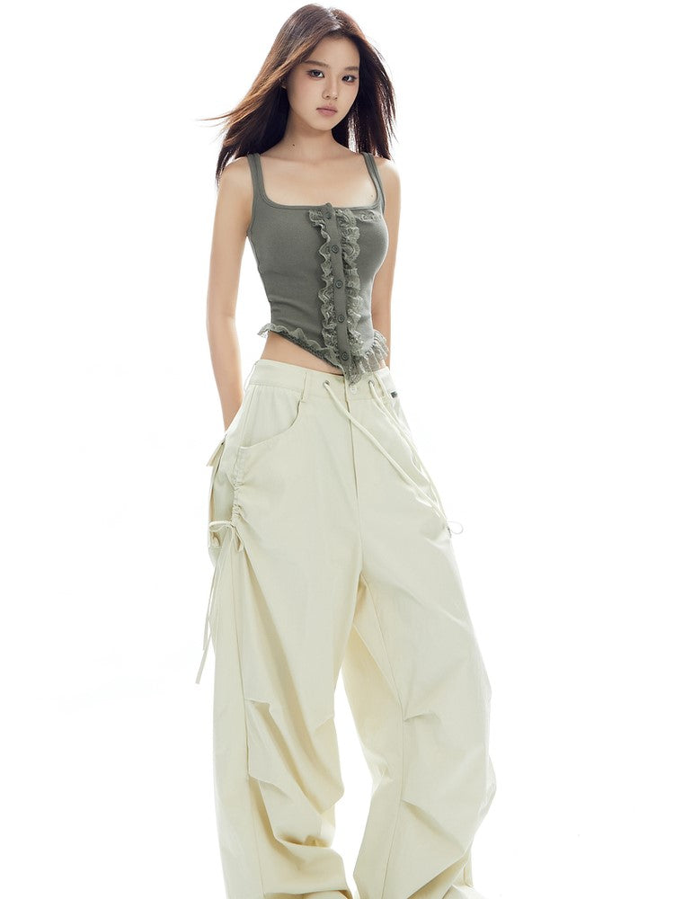 Bow-Tie Ruched Cargo Pants