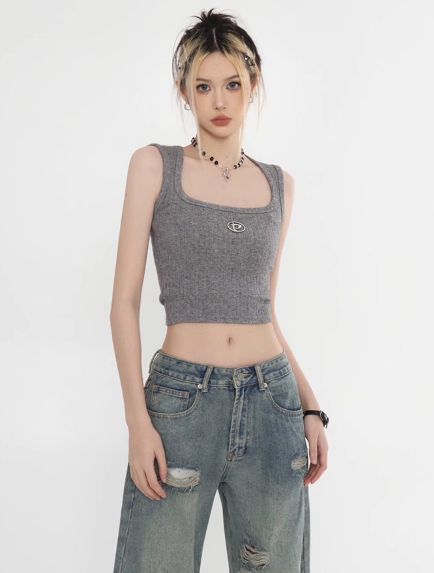 Knitted Square Neck Crop Top