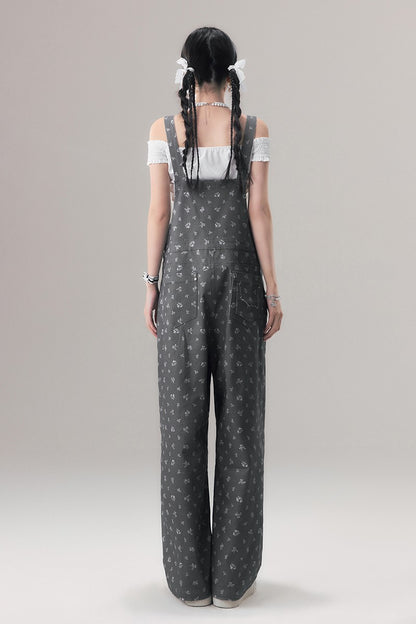 Two-Tone Floral Overalls