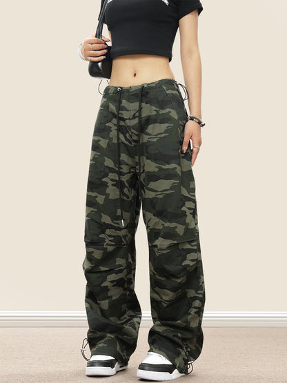 Camouflage Straight-Leg Pleated Pants