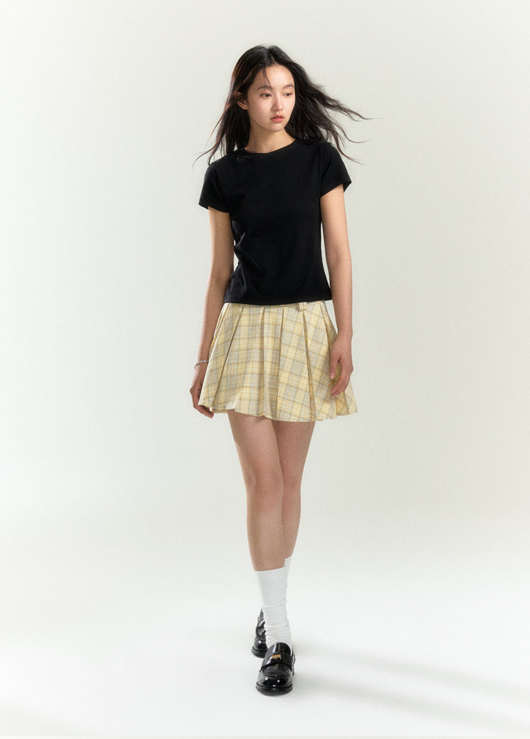 Retro Plaid Pleated Mini Skirt