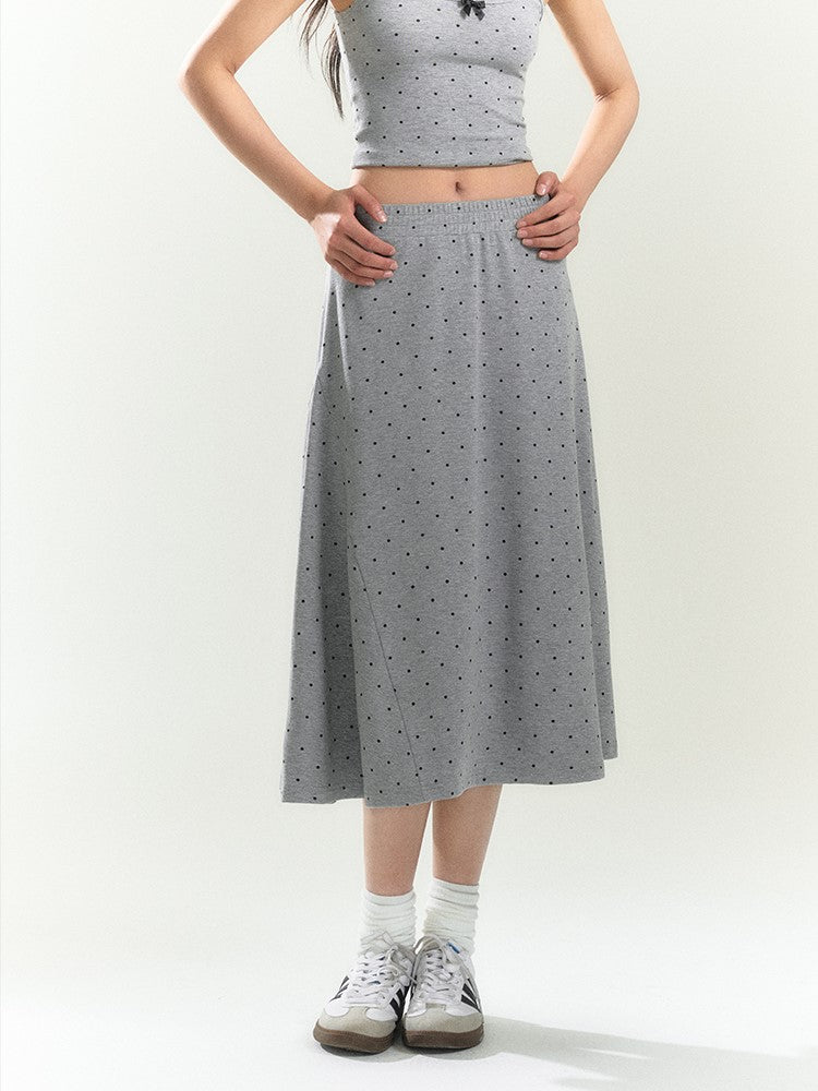 Polka Dot Elasticized Midi Skirt