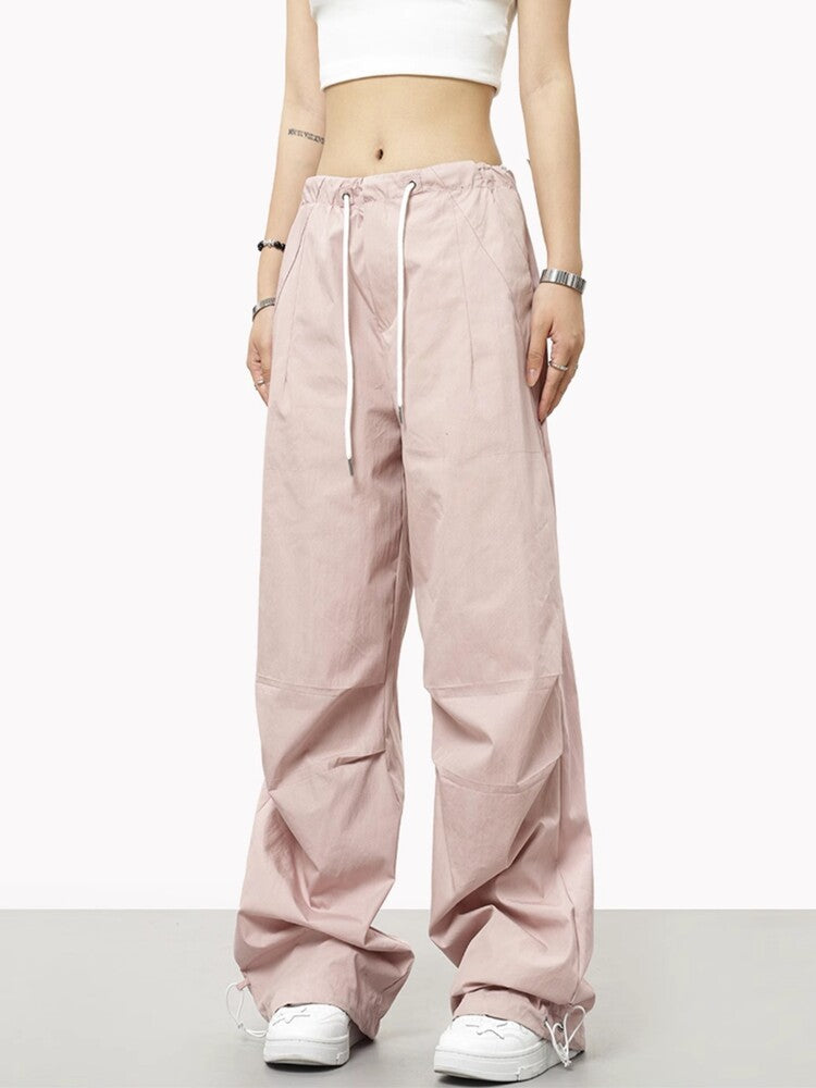 Contrast Tie Pleated Cargo Pants