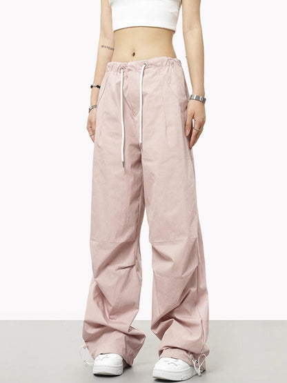 Contrast Tie Pleated Cargo Pants