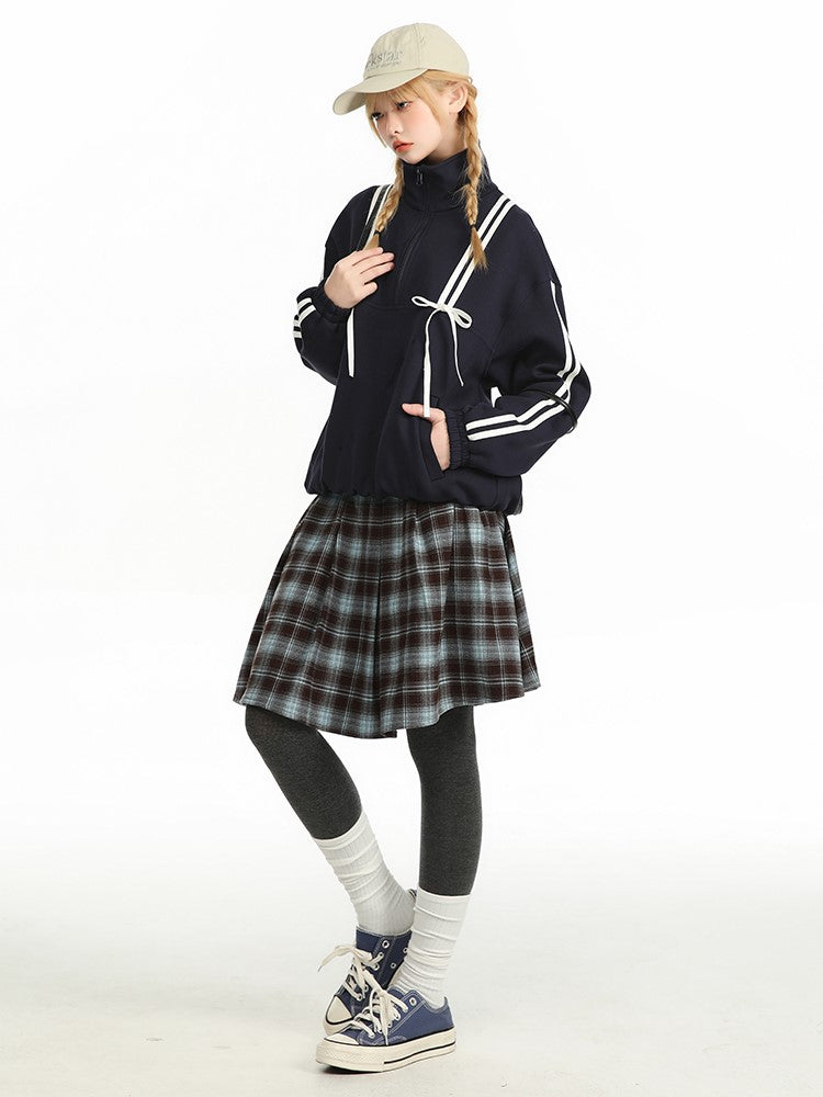 Striped Bow Half Zip Sweatshirt