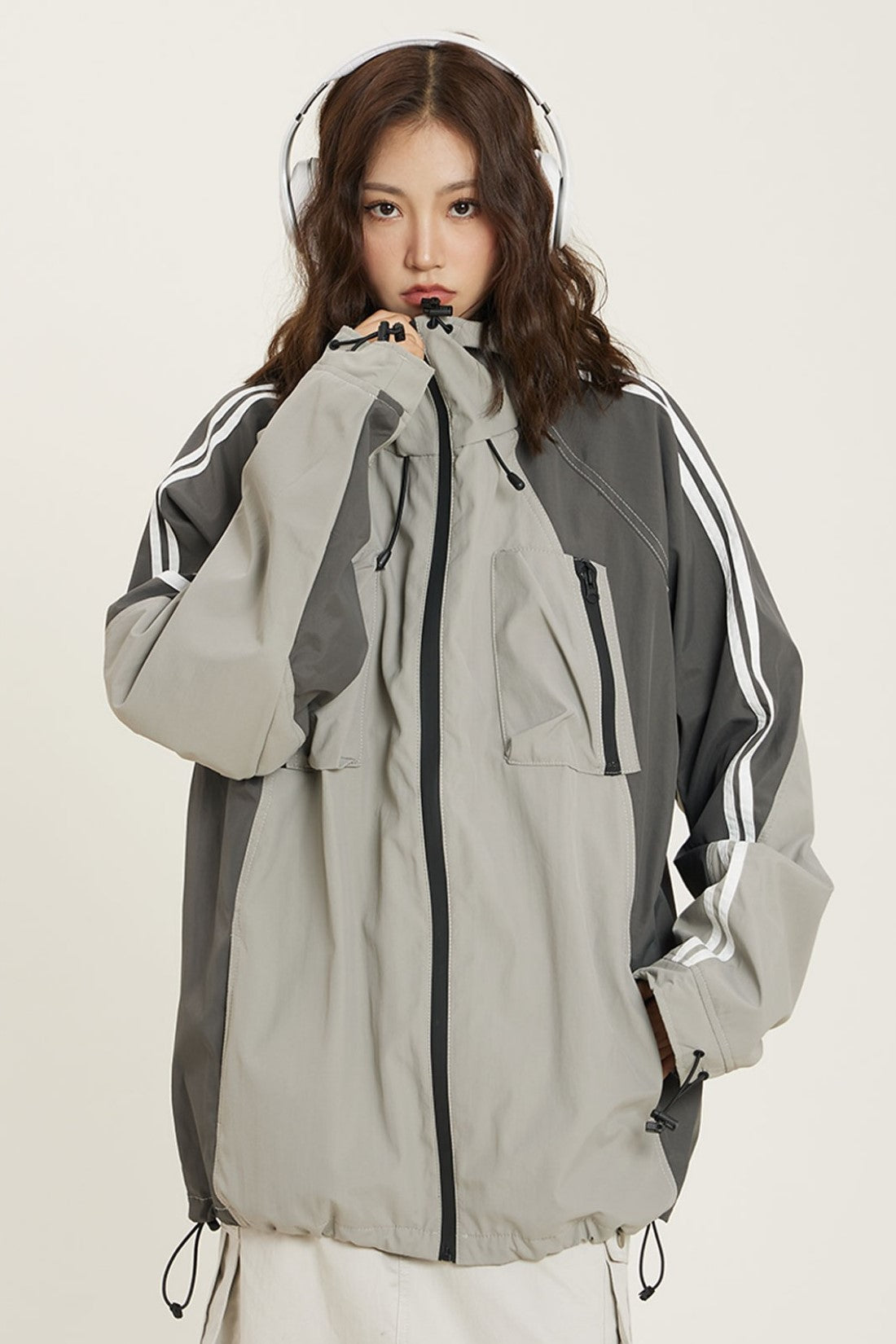 Contrast Striped Hooded Windbreaker Jacket