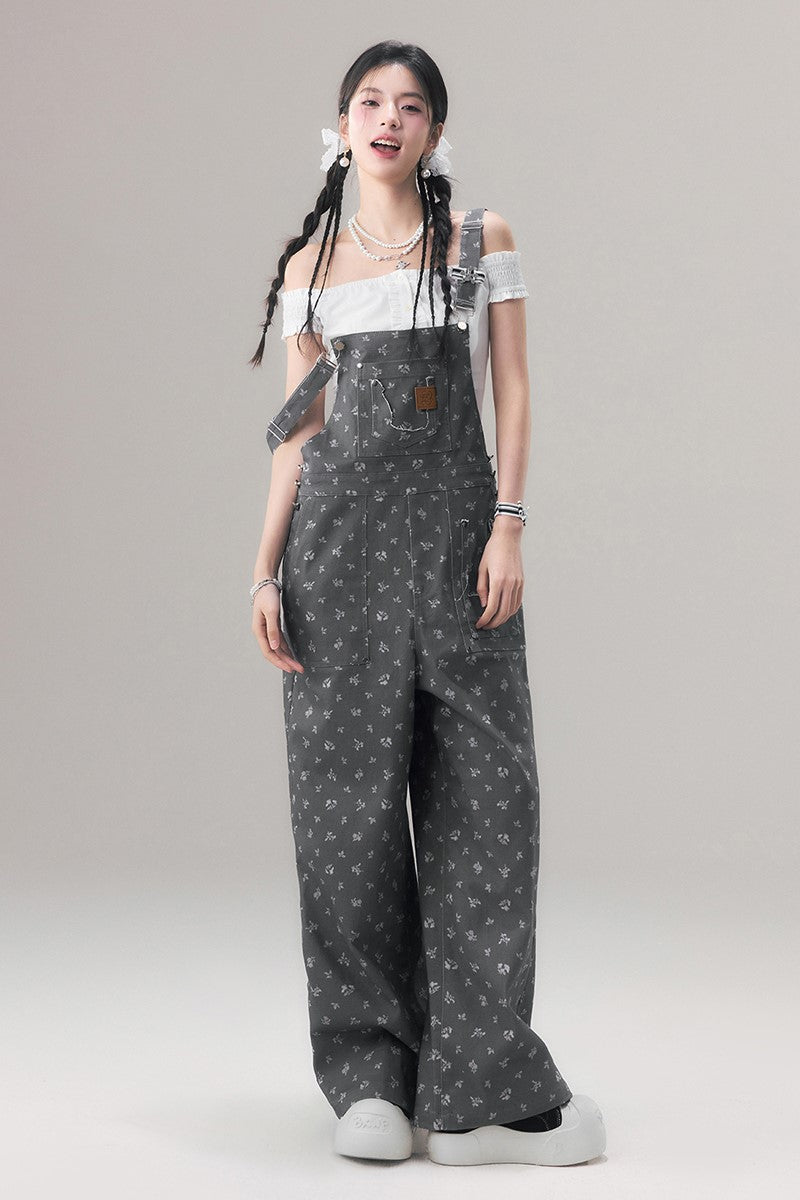 Two-Tone Floral Overalls