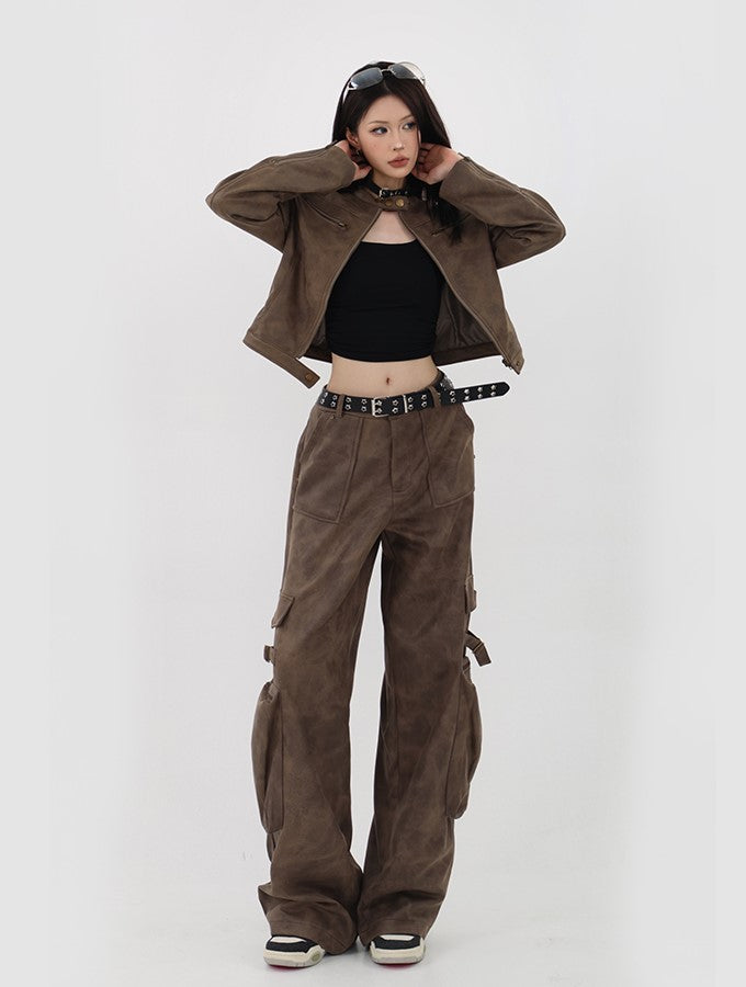 Retro Faux Leather Pants