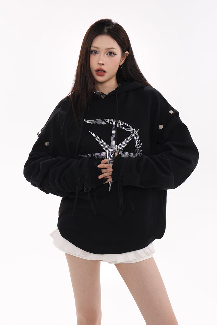 Rhinestone Celestial Ruched Hoodie