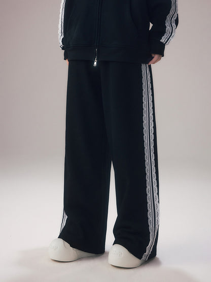 Lace Striped Wide-Leg Lounge Pants