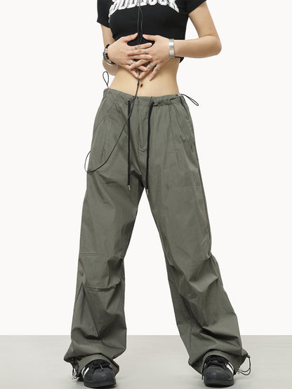 Contrast Tie Pleated Cargo Pants