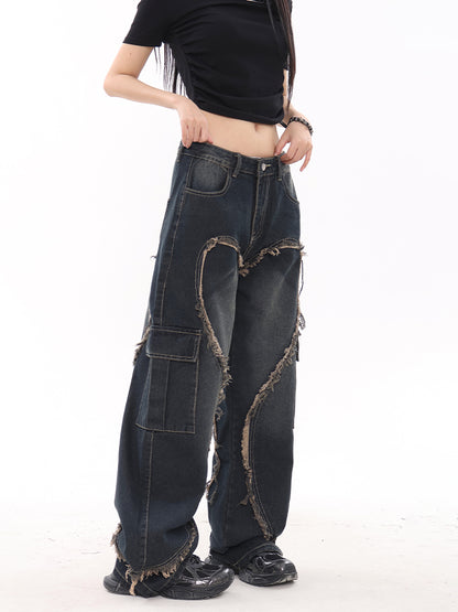 Frayed Heart Cargo Jeans