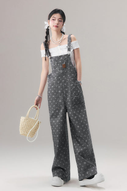 Two-Tone Floral Overalls