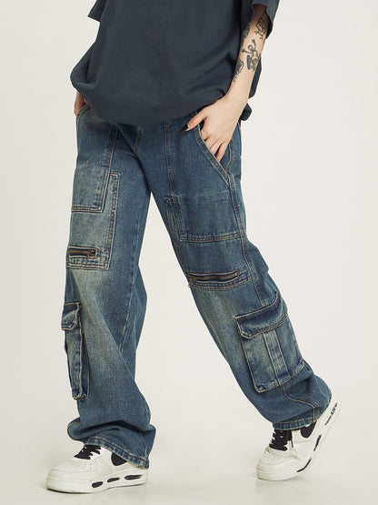 Multipocket Paneled Denim Cargo Jeans