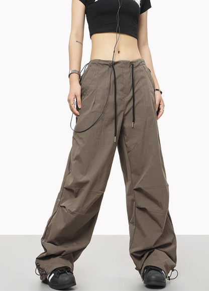 Contrast Tie Pleated Cargo Pants