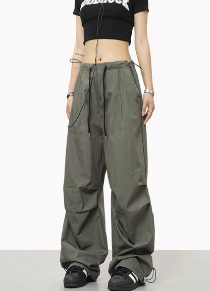 Contrast Tie Pleated Cargo Pants