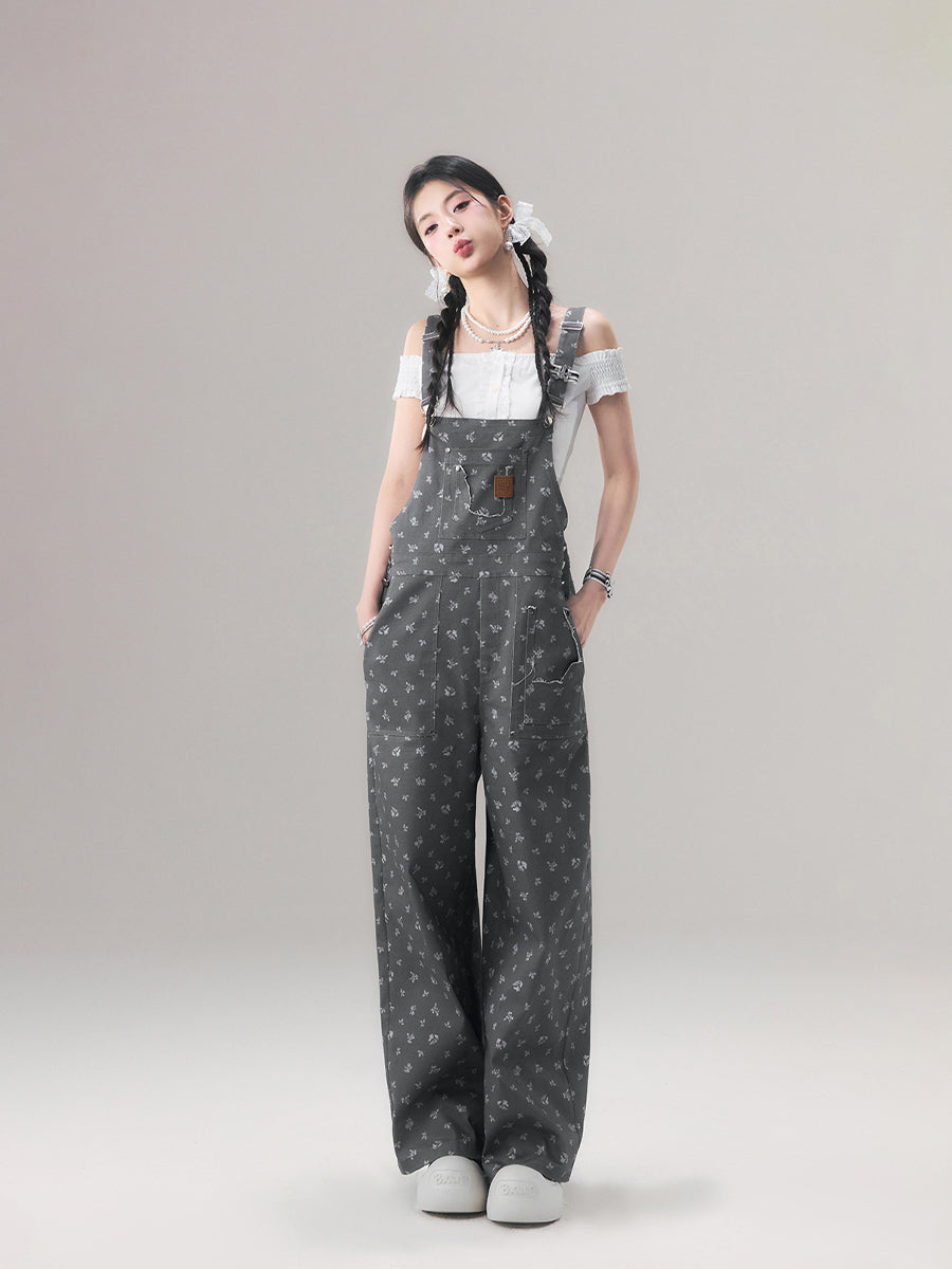 Two-Tone Floral Overalls