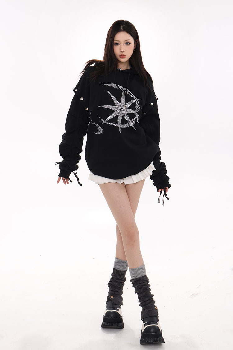 Rhinestone Celestial Ruched Hoodie