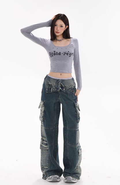 Faded-Edge Wide Jeans