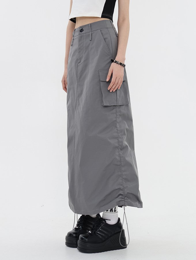 Drawstring Cargo Midi Skirt