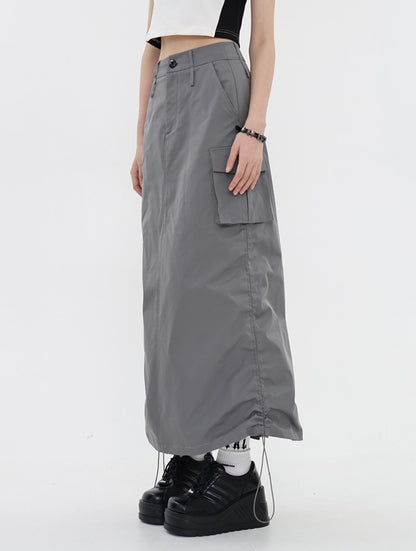 Drawstring Cargo Midi Skirt