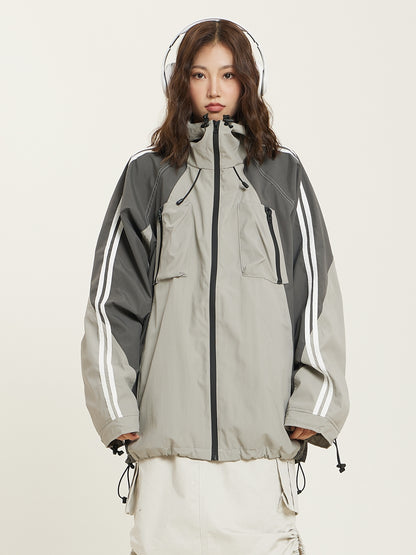 Contrast Striped Hooded Windbreaker Jacket