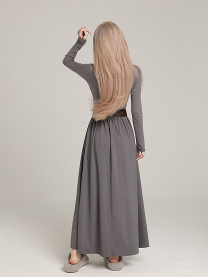 Square Neck Long Sleeve Maxi Dress