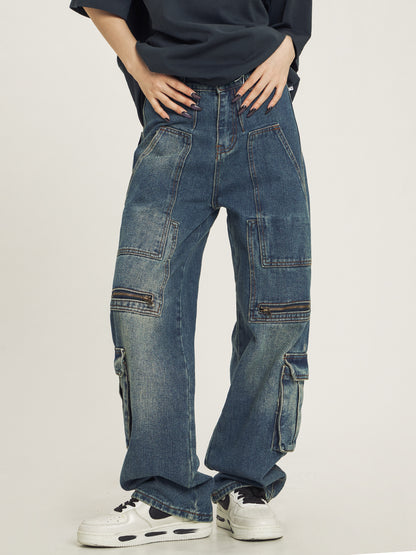 Multipocket Paneled Denim Cargo Jeans