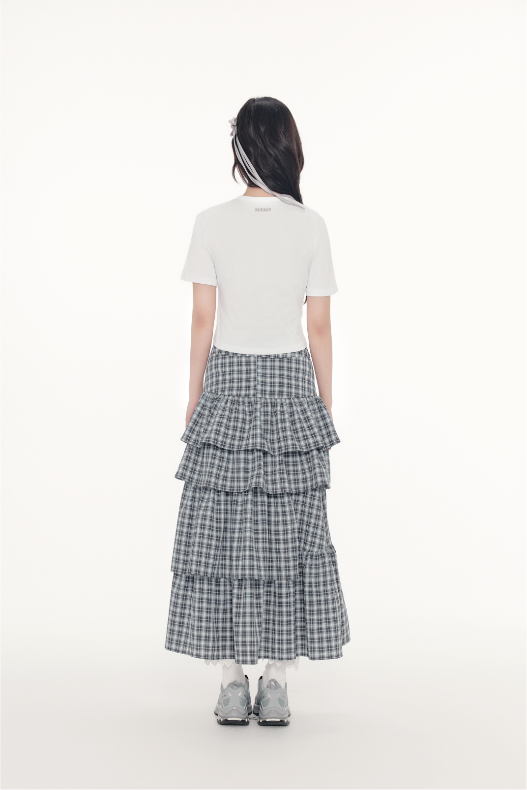 Plaid Tiered Ruffle Maxi Skirt