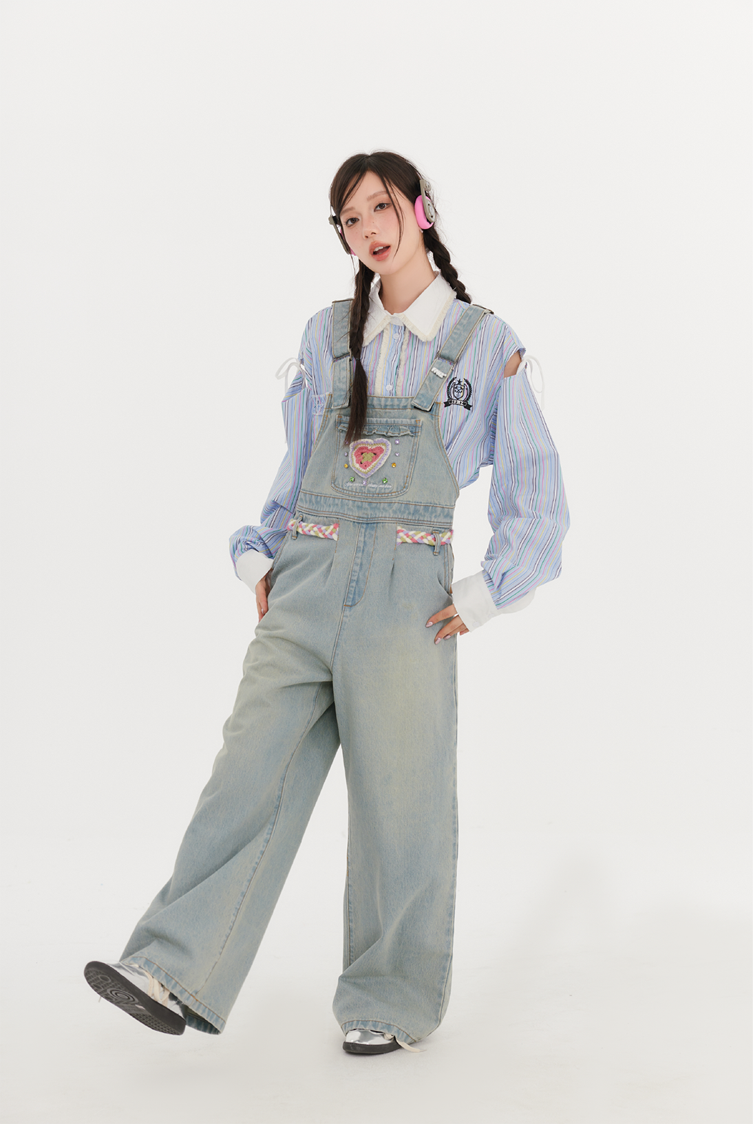 Crochet Heart Denim Overalls